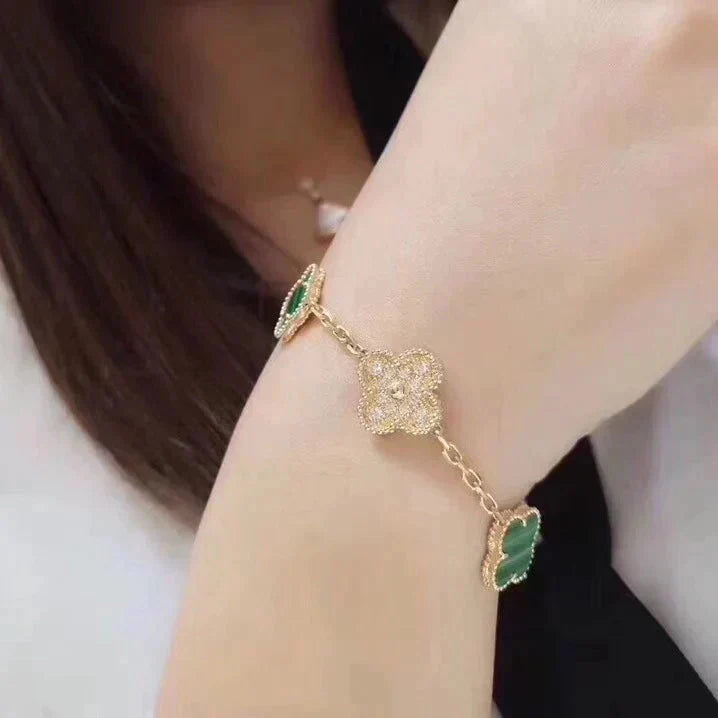 ¡®Imperial¡¯CLOVER  5 MOTIF MALACHITE DIAMOND BRACELET