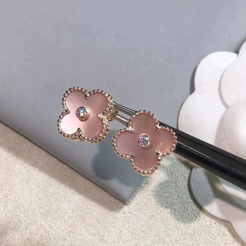 ¡®Imperial¡¯CLOVER MEDIUM 1 MOTIFS  PINK MOP DIAMOND EARRINGS