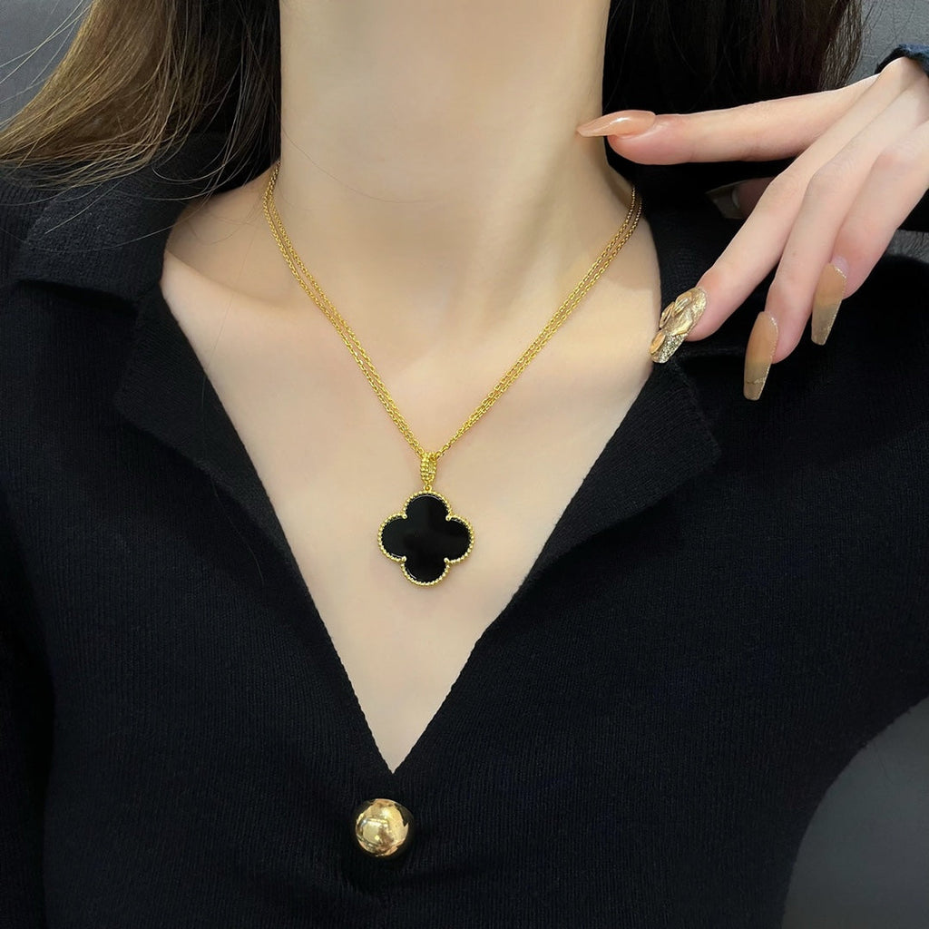 ¡®Imperial¡¯CLOVER 25MM NECKLACE GOLD ONYX
