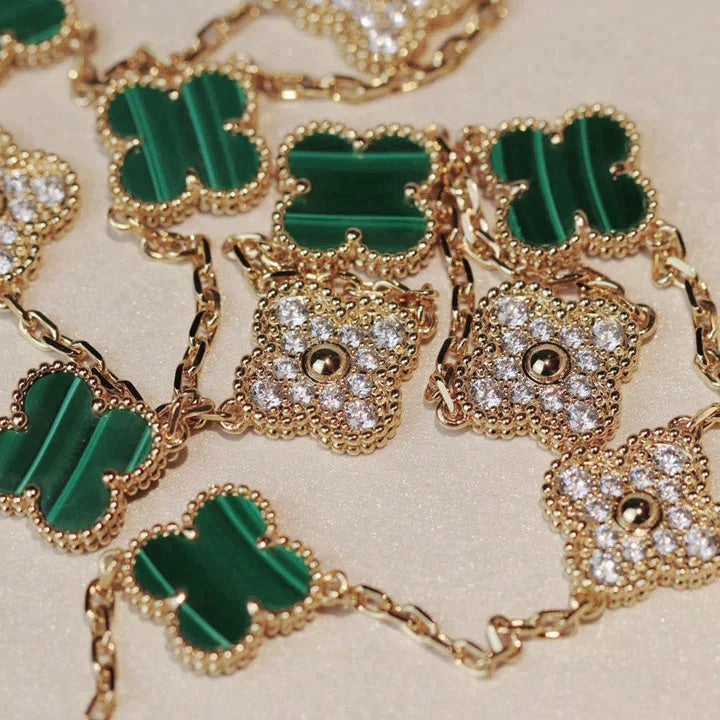 ¡®Imperial¡¯CLOVER 20 MOTIFS MALACHITE DIAMOND NECKLACE