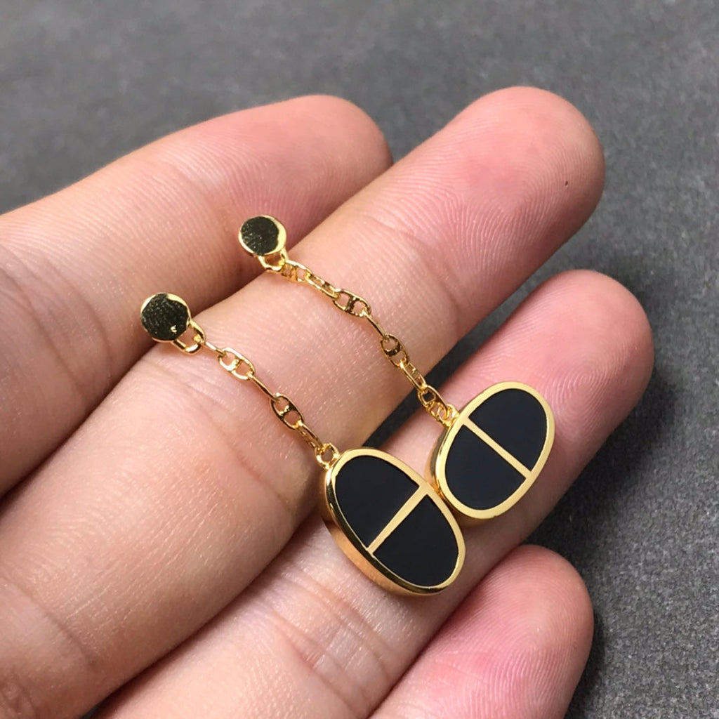 ¡®Imperial¡¯CHAINE VERSO BLACK CERAMIC SILVER EARRINGS