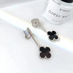 ¡®Imperial¡¯CLOVER 2 MOTIFS  DIAMOND ONYX EARRINGS SILVER