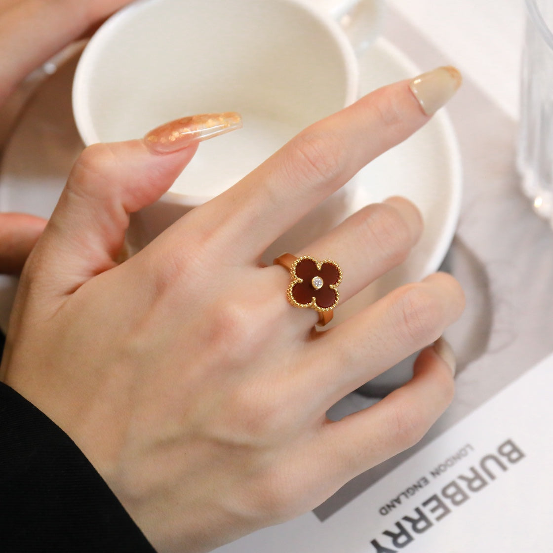 ¡®Imperial¡¯CLOVER CARNELIAN RING ROSE GOLD DIAMOND
