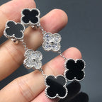 ¡®Imperial¡¯CLOVER 3 MOTIF DIAMOND ONYX SILVER EARRINGS
