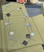 ¡®Imperial¡¯CLOVER 16 MOTIF CHALCEDONY MOP SILVER NECKLACE