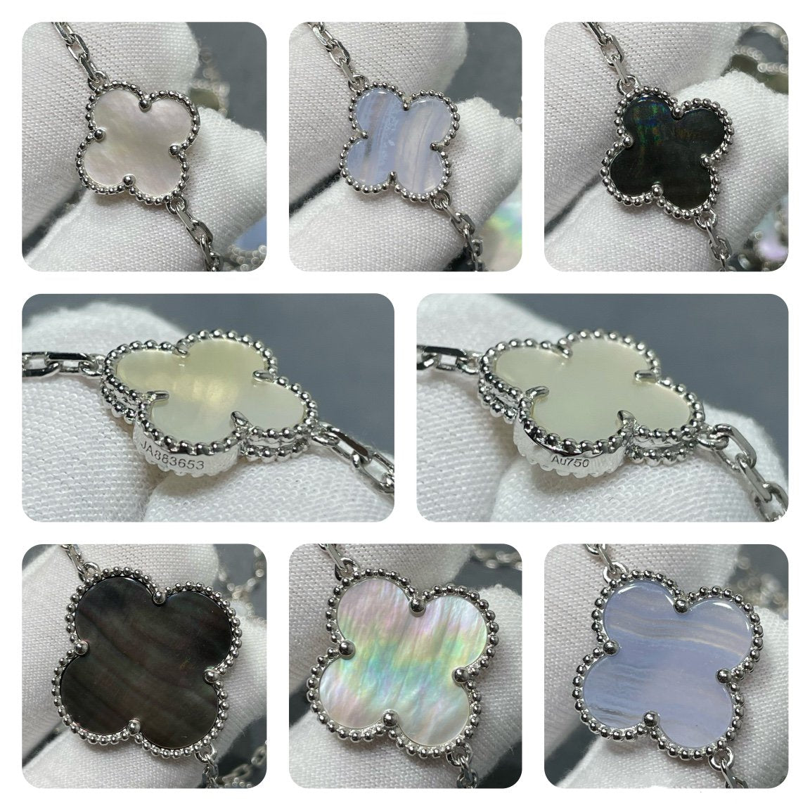 ¡®Imperial¡¯CLOVER 16 MOTIF CHALCEDONY MOP SILVER NECKLACE