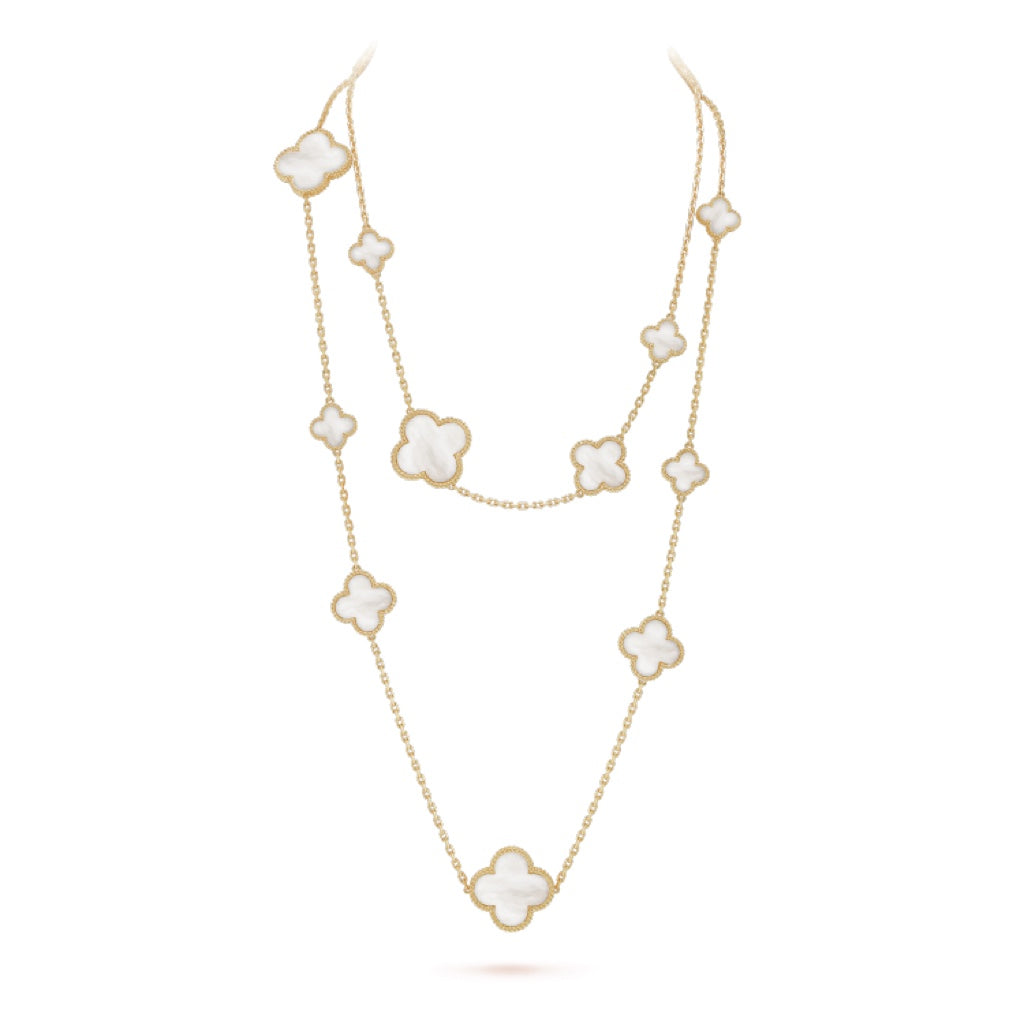 ¡®Imperial¡¯CLOVER 16 MOTIF WHITE MOP GOLD NECKLACE