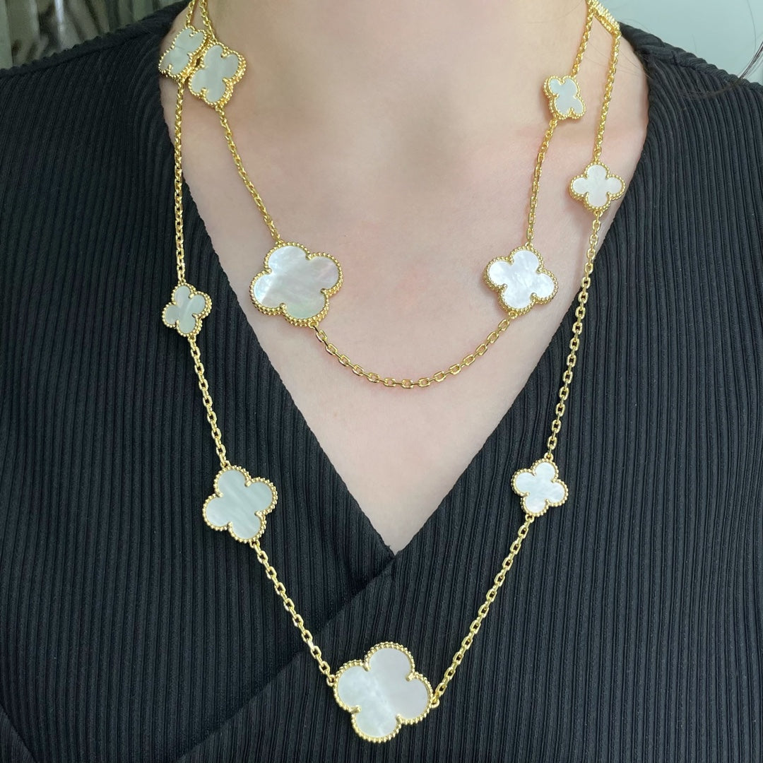 ¡®Imperial¡¯CLOVER 16 MOTIF WHITE MOP GOLD NECKLACE