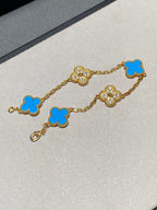 ¡®Imperial¡¯CLOVER 5 MOTIF BLUE CHALCEDONY DIAMOND GOLD BRACELET