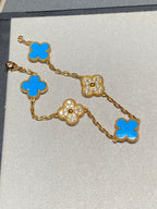¡®Imperial¡¯CLOVER 5 MOTIF BLUE CHALCEDONY DIAMOND GOLD BRACELET