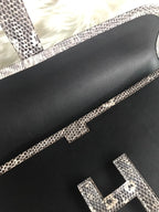 JIGE ELAN 29 CLUTCH IN BLACK CALFSKIN WITH WHITE LIZARD SKIN (MADE-TO-ODER)