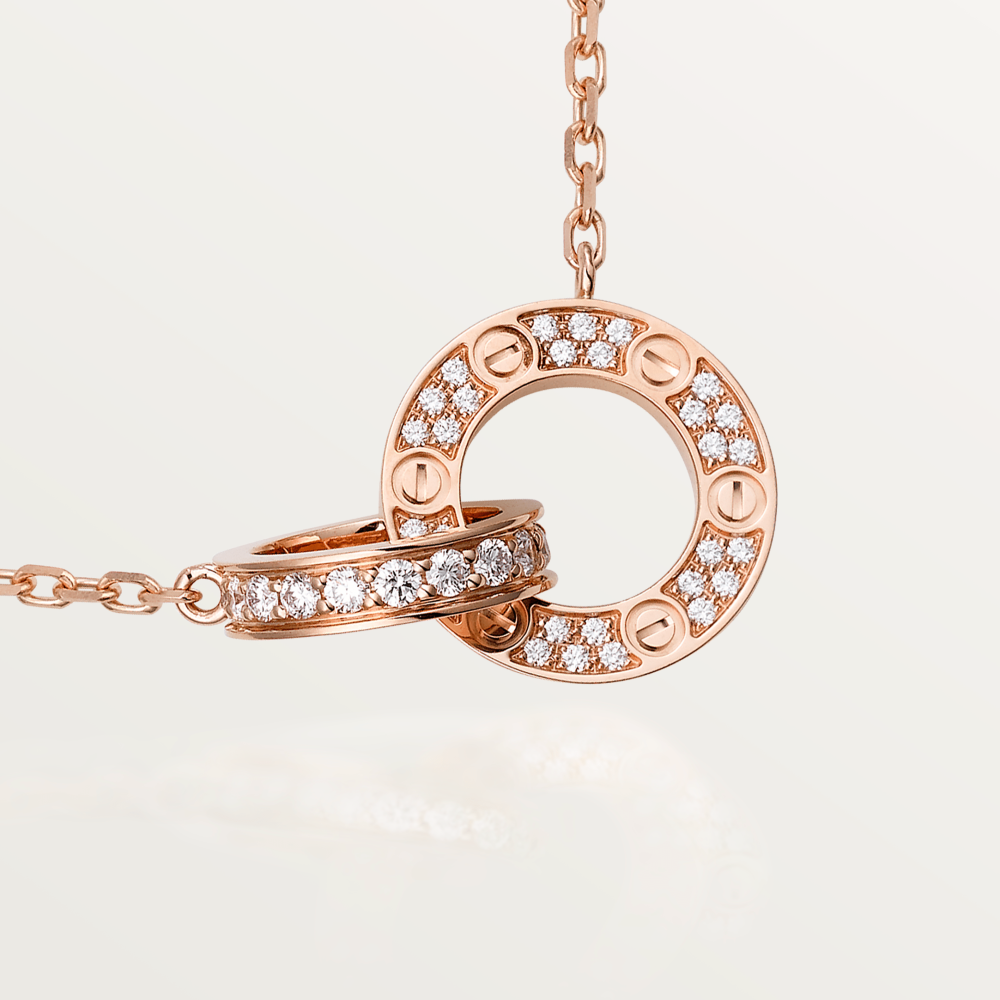 ¡®Imperial¡¯LOVE 7.6MM NECKLACE ROSE GOLD AND SILVER  FULL DIAMOND