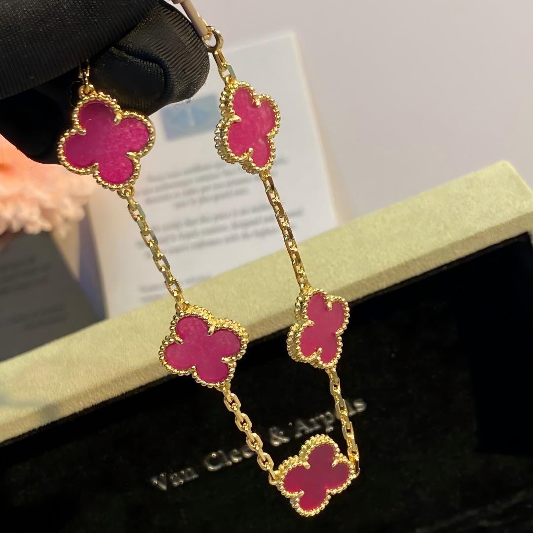 [Imperial] NEW CLOVER 5 MOTIFS PINK ENAMEL BRACELET