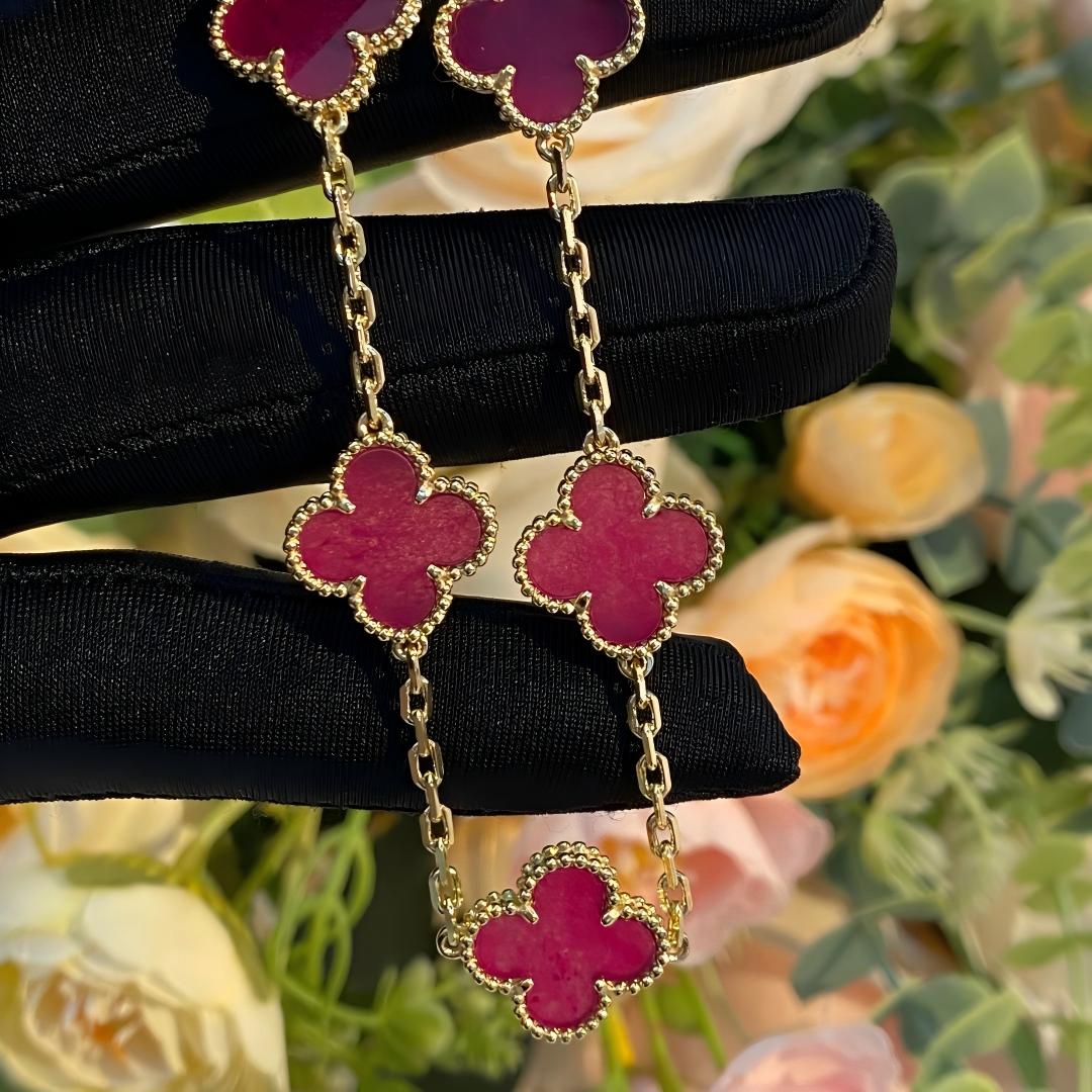 [Imperial] NEW CLOVER 5 MOTIFS PINK ENAMEL BRACELET