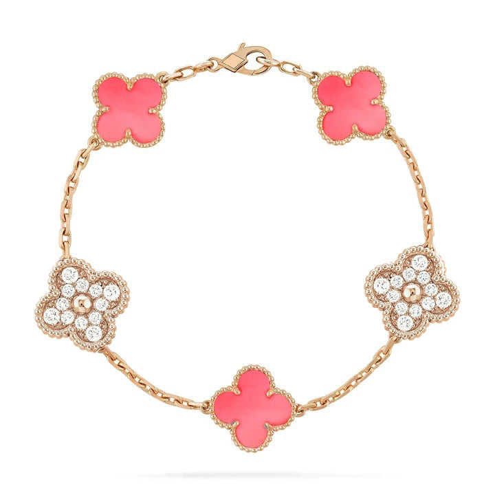¡®Imperial¡¯CLOVER 5 MOTIF DIAMOND PINK MOP PINK GOLD BRACELET