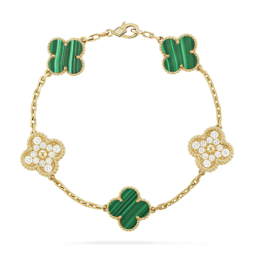 ¡®Imperial¡¯CLOVER  5 MOTIF MALACHITE DIAMOND BRACELET