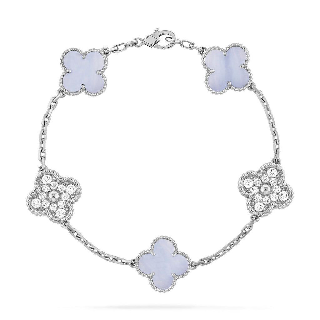 ¡®Imperial¡¯CLOVER  5 MOTIF DIAMOND PURPLE CHALCEDONY BRACELET SILVER