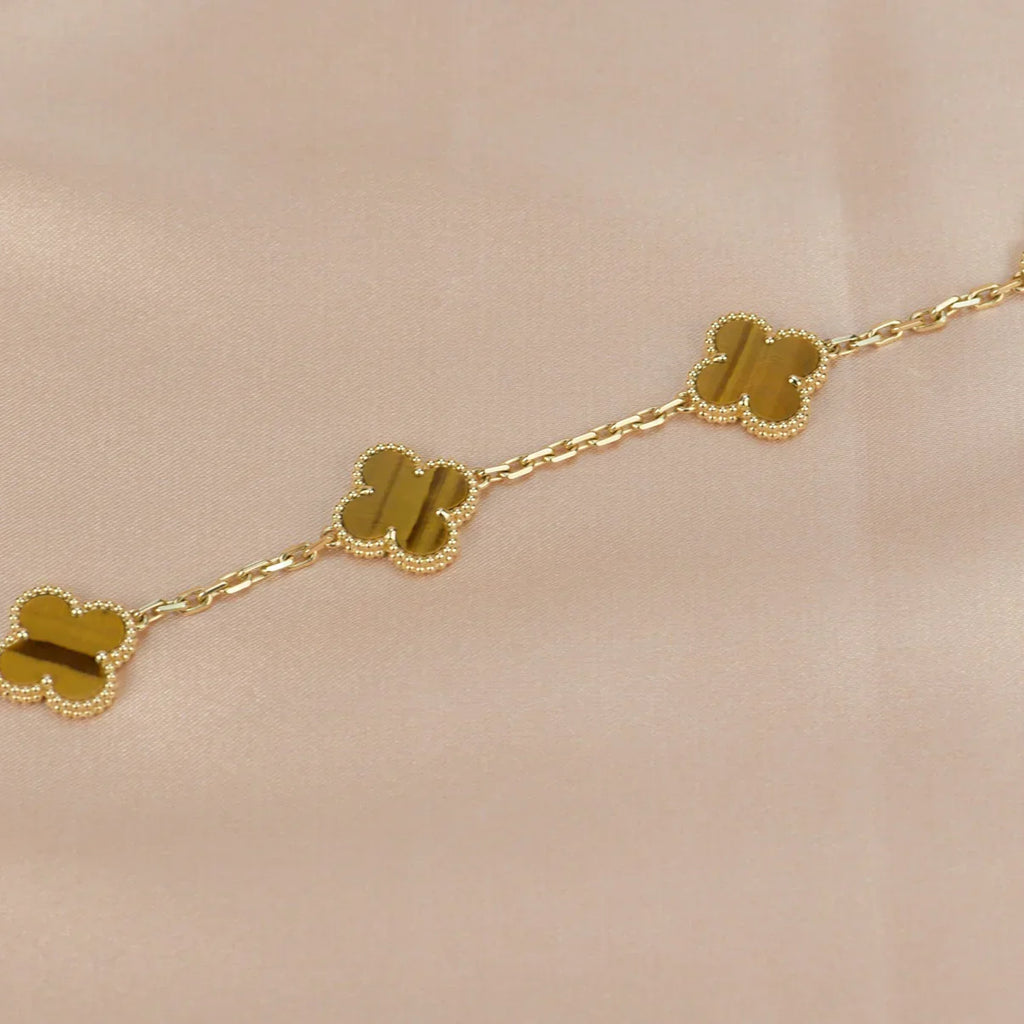 [Imperial]New  CLOVER 5 MOTIFS TIGER EYE BRACELET COLLECTION
