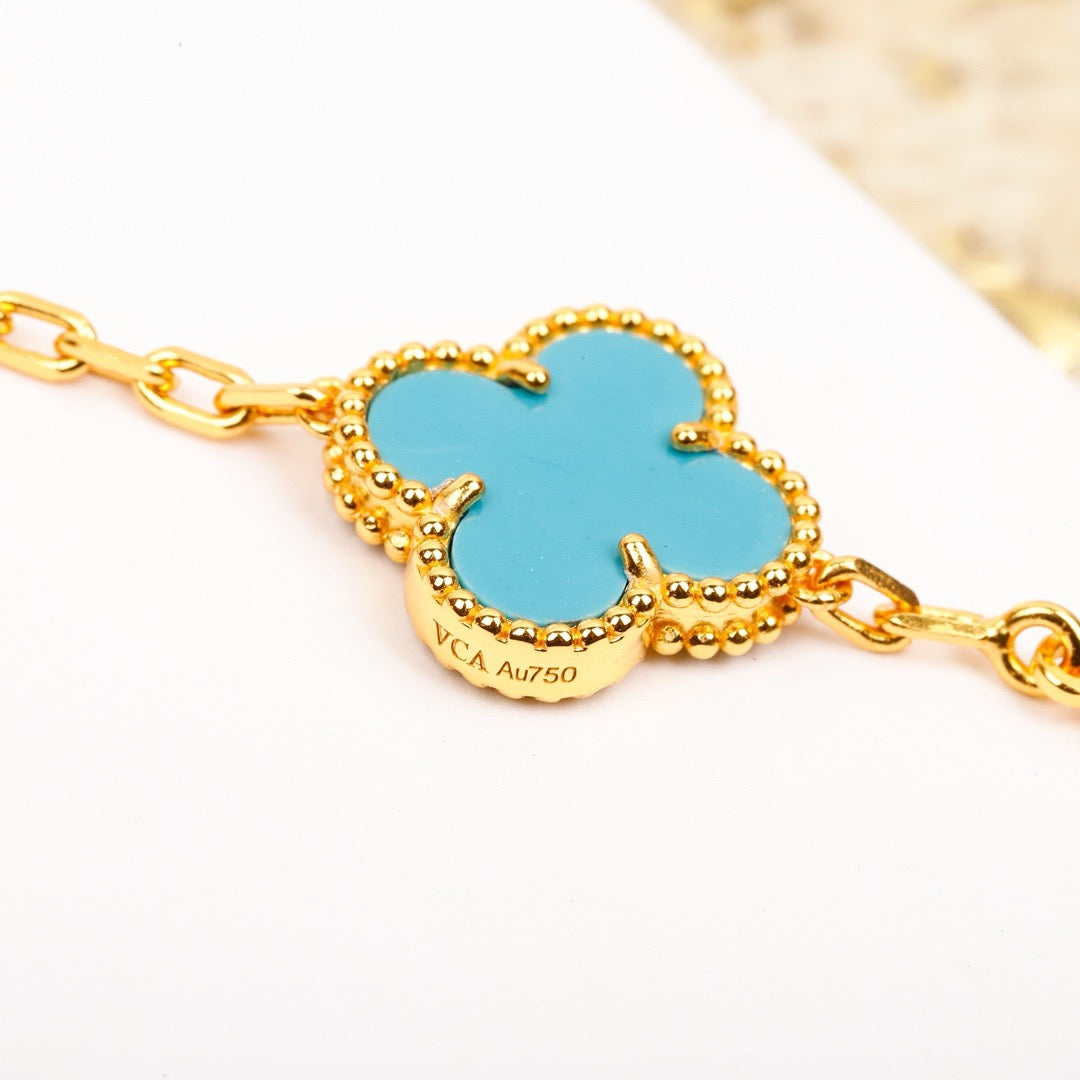 ¡®Imperial¡¯CLOVER 5 MOTIF TURQUOISE DIAMOND GOLD BRACELET