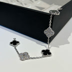 ¡®Imperial¡¯CLOVER 5 MOTIF ONYXS DIAMOND BRACELET SILVER
