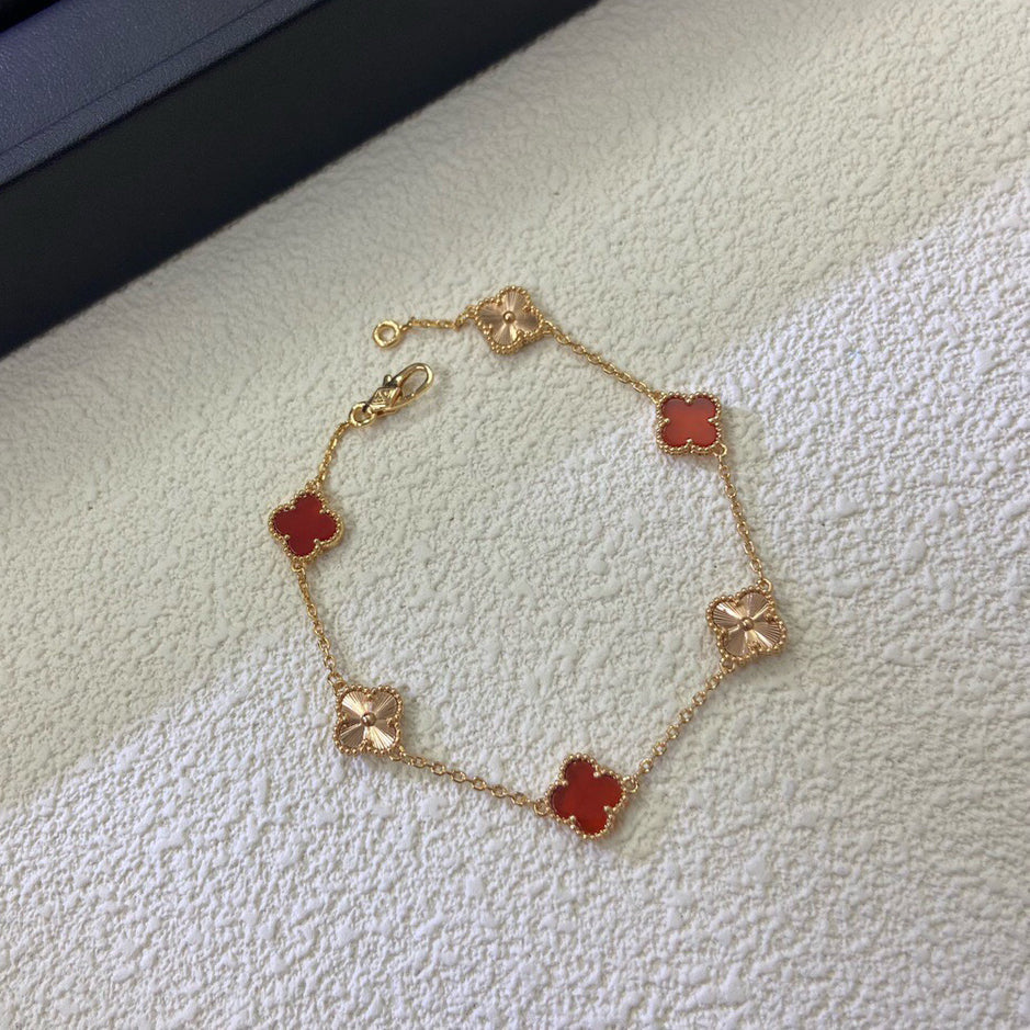 [¡®Imperial¡¯]CLOVER 6 MOTIF RED AGATE LASER BRACELET