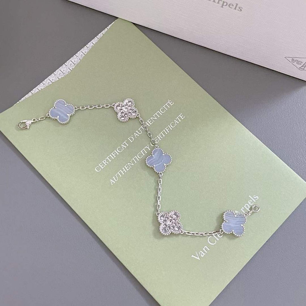 ¡®Imperial¡¯CLOVER  5 MOTIF DIAMOND PURPLE CHALCEDONY BRACELET SILVER