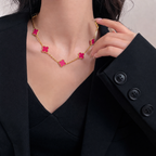 [Imperial] NEW CLOVER 10 MOTIFS PINK ENAMEL NECKLACE