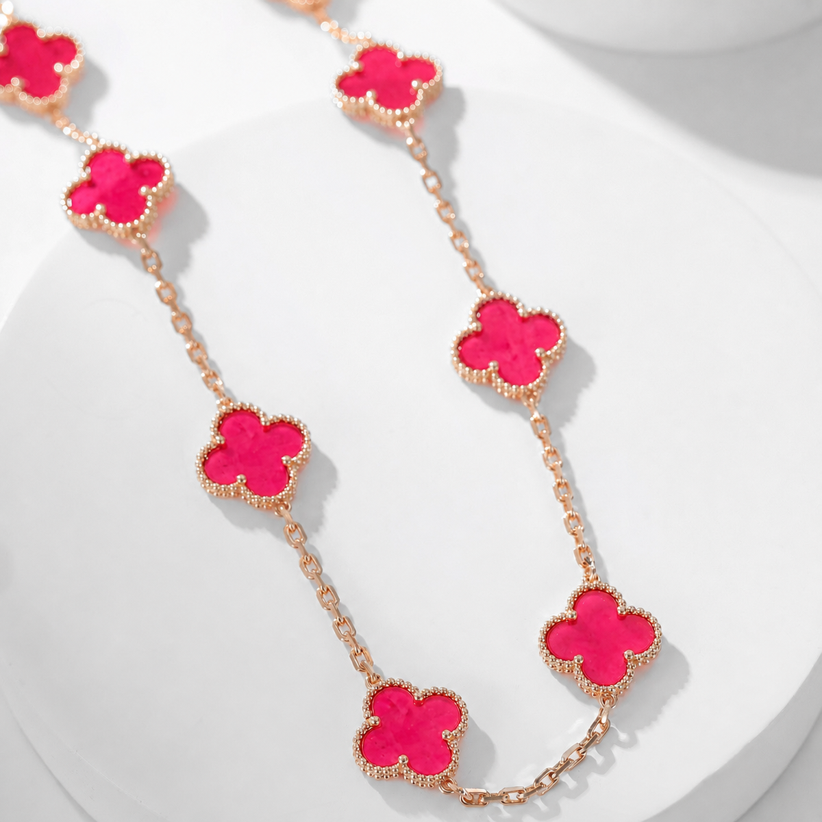 [Imperial] NEW CLOVER 10 MOTIFS PINK ENAMEL NECKLACE