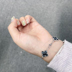 ¡®Imperial¡¯CLOVER 5 MOTIF VEINED ONYX BRACELET SILVER