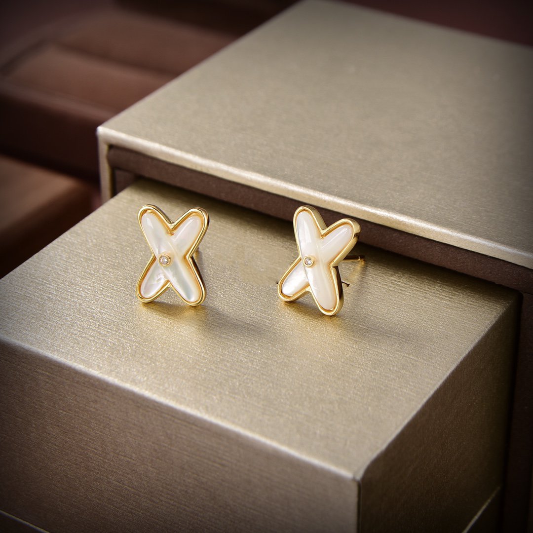 ¡®Imperial¡¯JEUX DE WHITE MOP GOLD DIAMOND EARRINGS