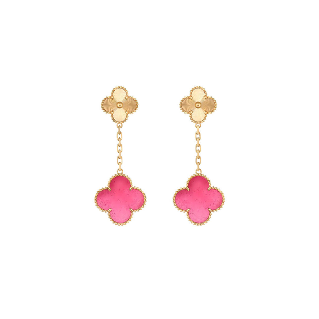 [Imperial] NEW CLOVER 2 MOTIF PINK ENAMEL EARRINGS