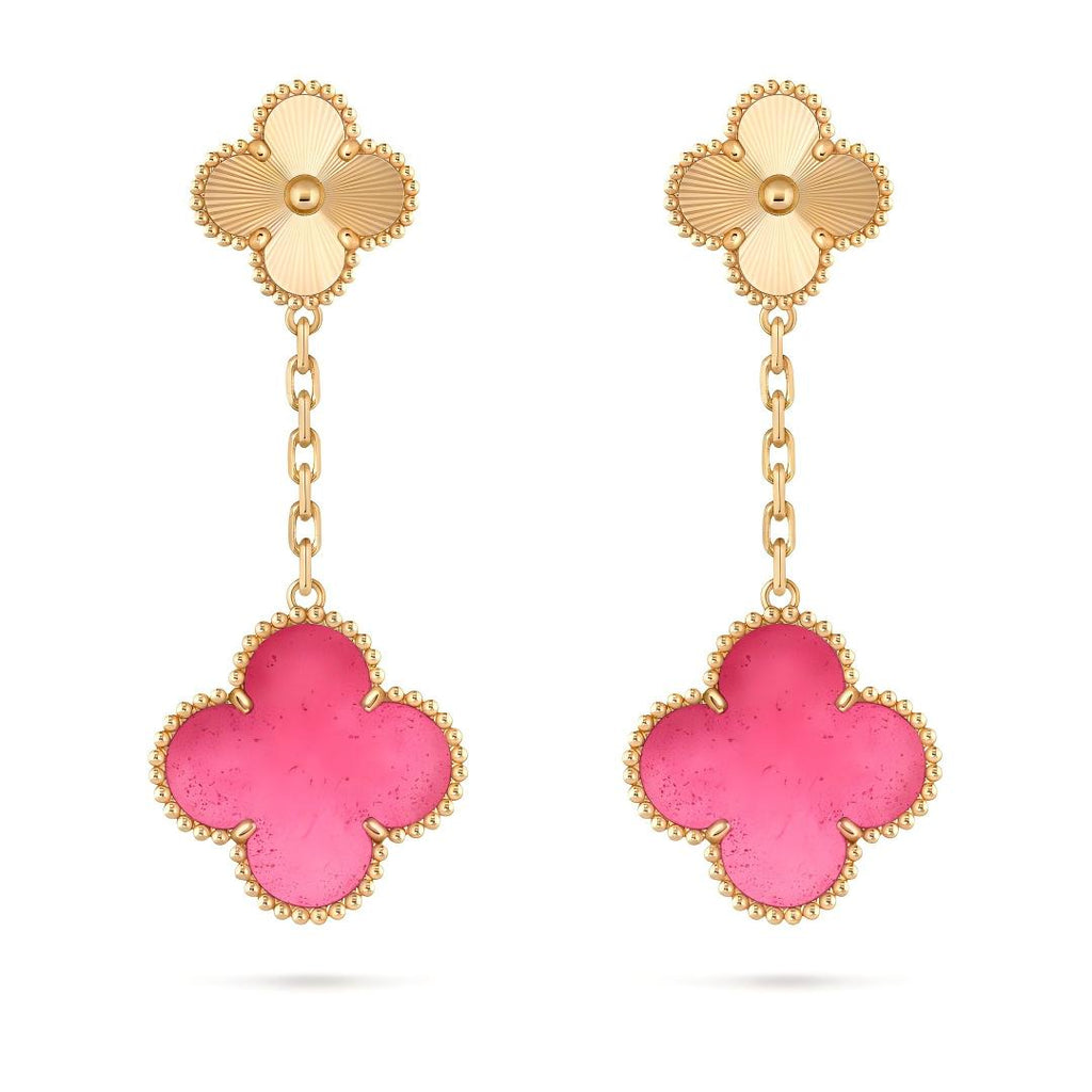 [Imperial] NEW CLOVER 2 MOTIF PINK ENAMEL EARRINGS