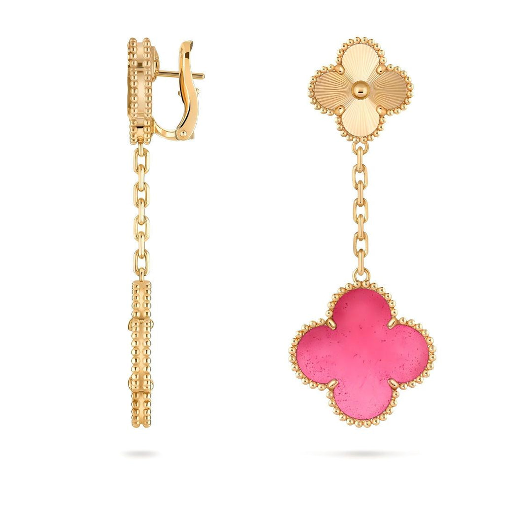 [Imperial] NEW CLOVER 2 MOTIF PINK ENAMEL EARRINGS