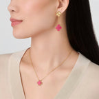 [Imperial] NEW CLOVER 2 MOTIF PINK ENAMEL EARRINGS