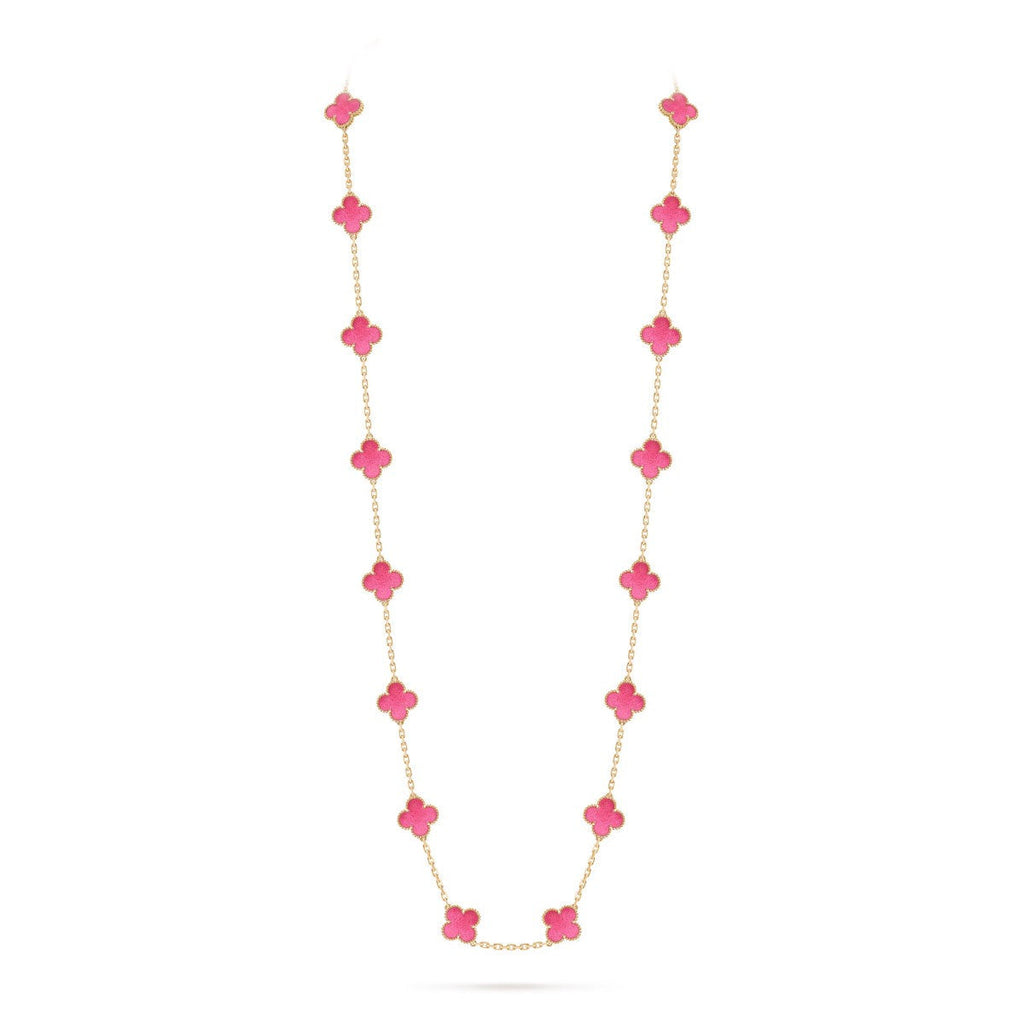 [Imperial]  NEW CLOVER 20 MOTIFS PINK ENAMEL NECKLACE