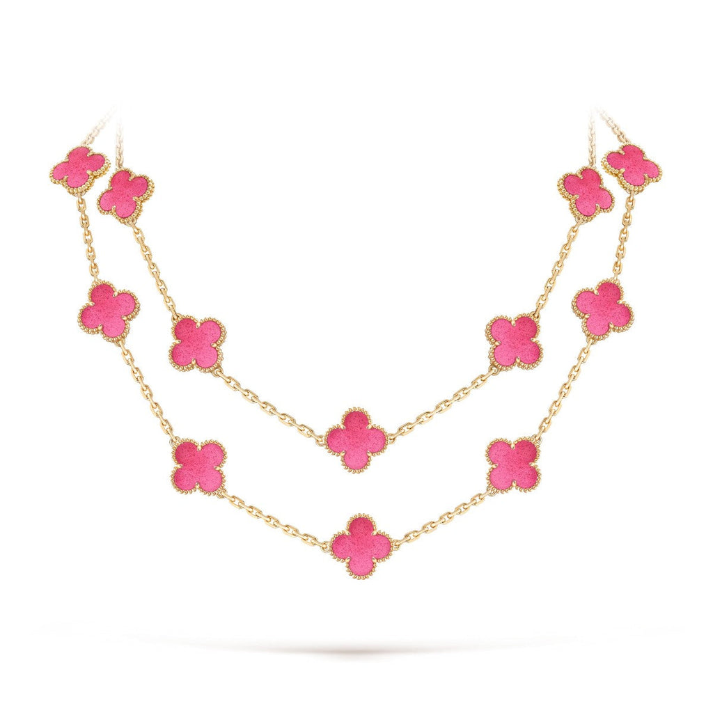 [Imperial]  NEW CLOVER 20 MOTIFS PINK ENAMEL NECKLACE