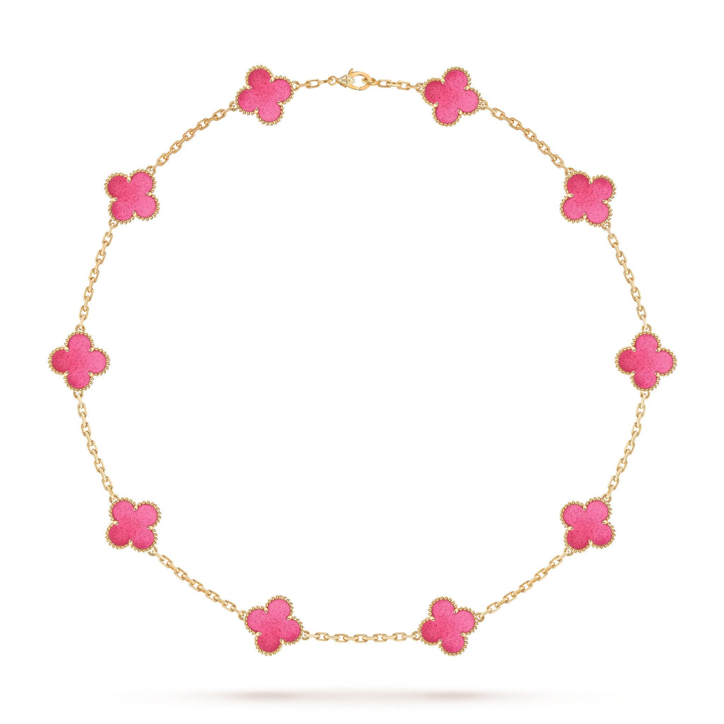 [Imperial] NEW CLOVER 10 MOTIFS PINK ENAMEL NECKLACE