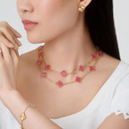 [Imperial]  NEW CLOVER 20 MOTIFS PINK ENAMEL NECKLACE
