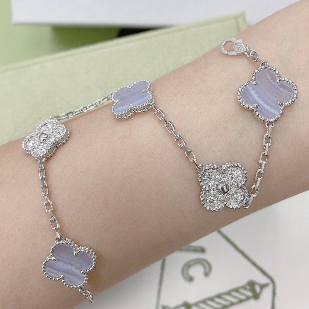 ¡®Imperial¡¯CLOVER  5 MOTIF DIAMOND PURPLE CHALCEDONY BRACELET SILVER