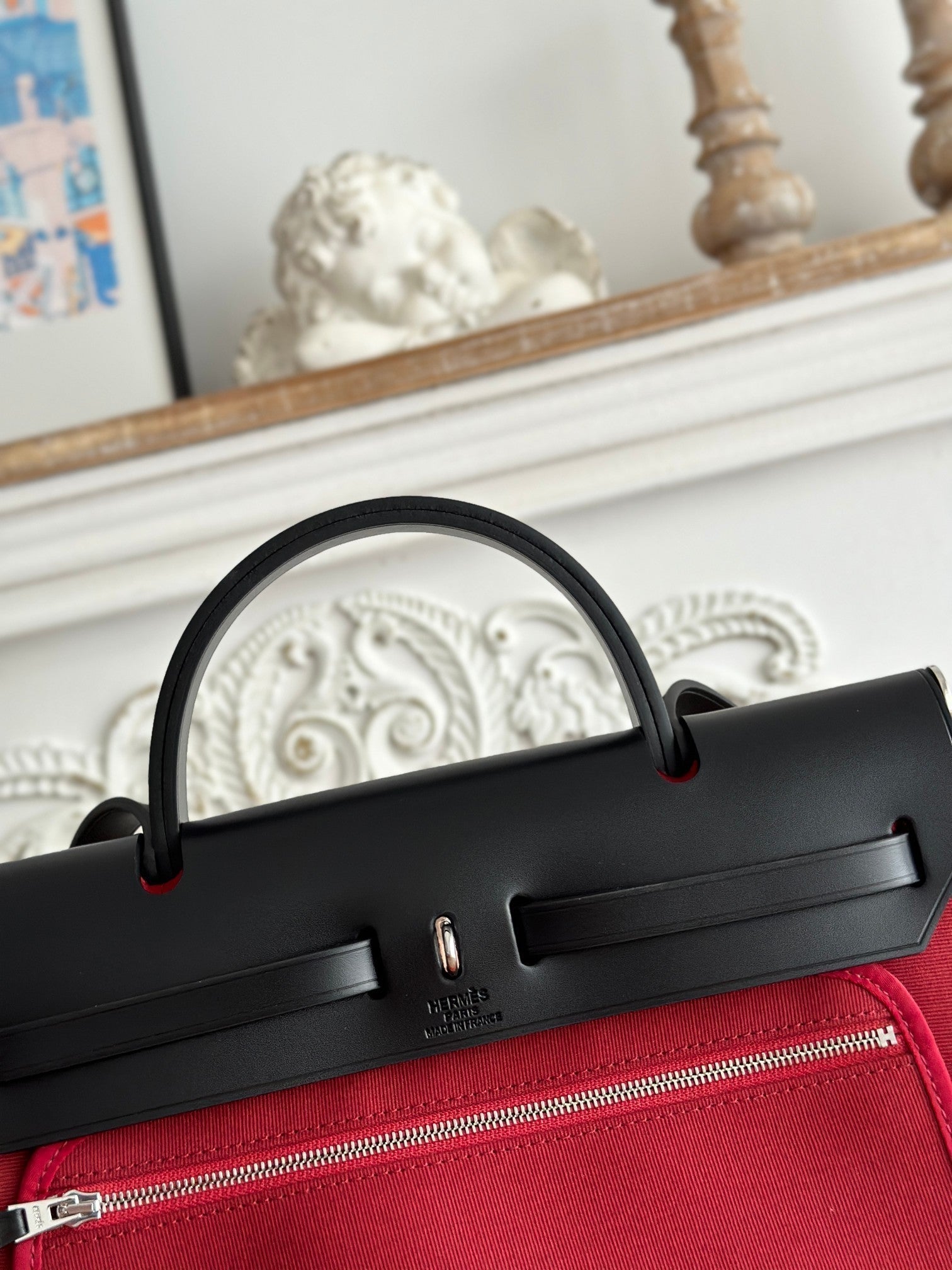 ZIP CABINE 31 BAG IN RUBY RED CANVAS AND BLACK CALFSKIN