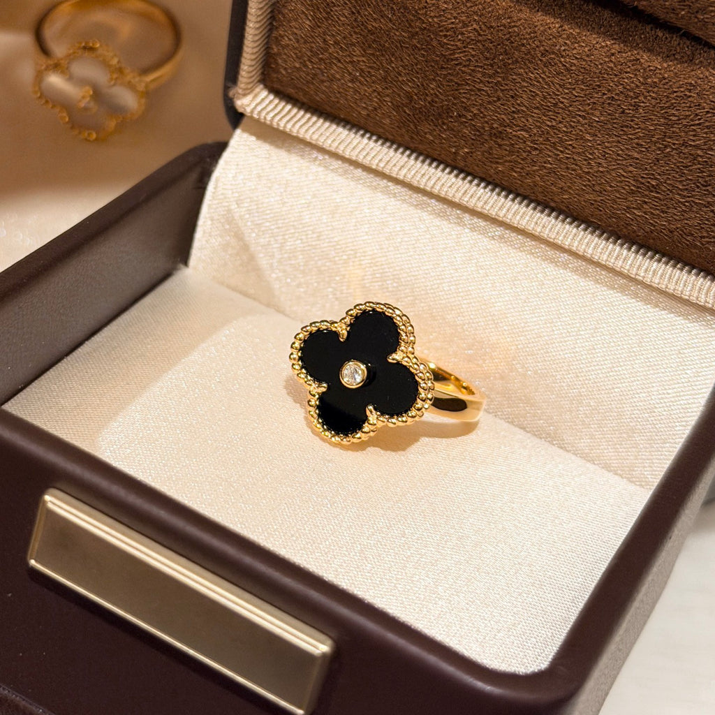 [Imperial] CLOVER ONYX RING GOLD DIAMANT