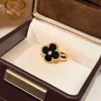 [Imperial] CLOVER ONYX RING GOLD DIAMANT