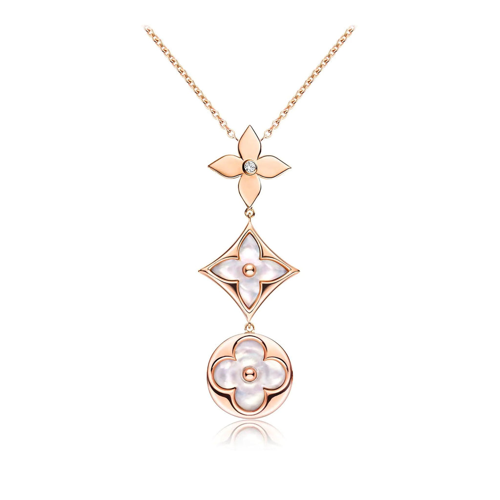 ¡®Imperial¡¯COLOR BLOSSOM LARIAT NECKLACE PINK GOLD WHITE MOTHER PEARL AND DIAMOND