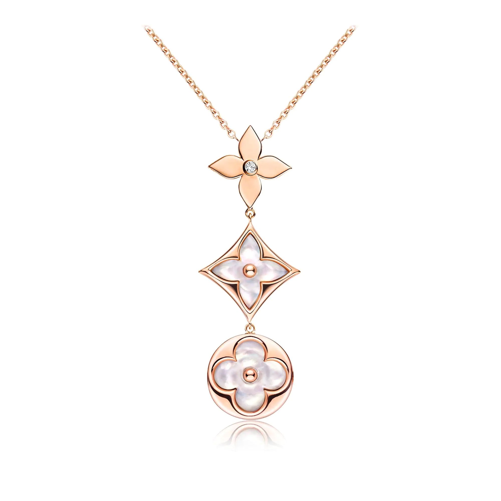 ¡®Imperial¡¯COLOR BLOSSOM LARIAT NECKLACE PINK GOLD WHITE MOTHER PEARL AND DIAMOND