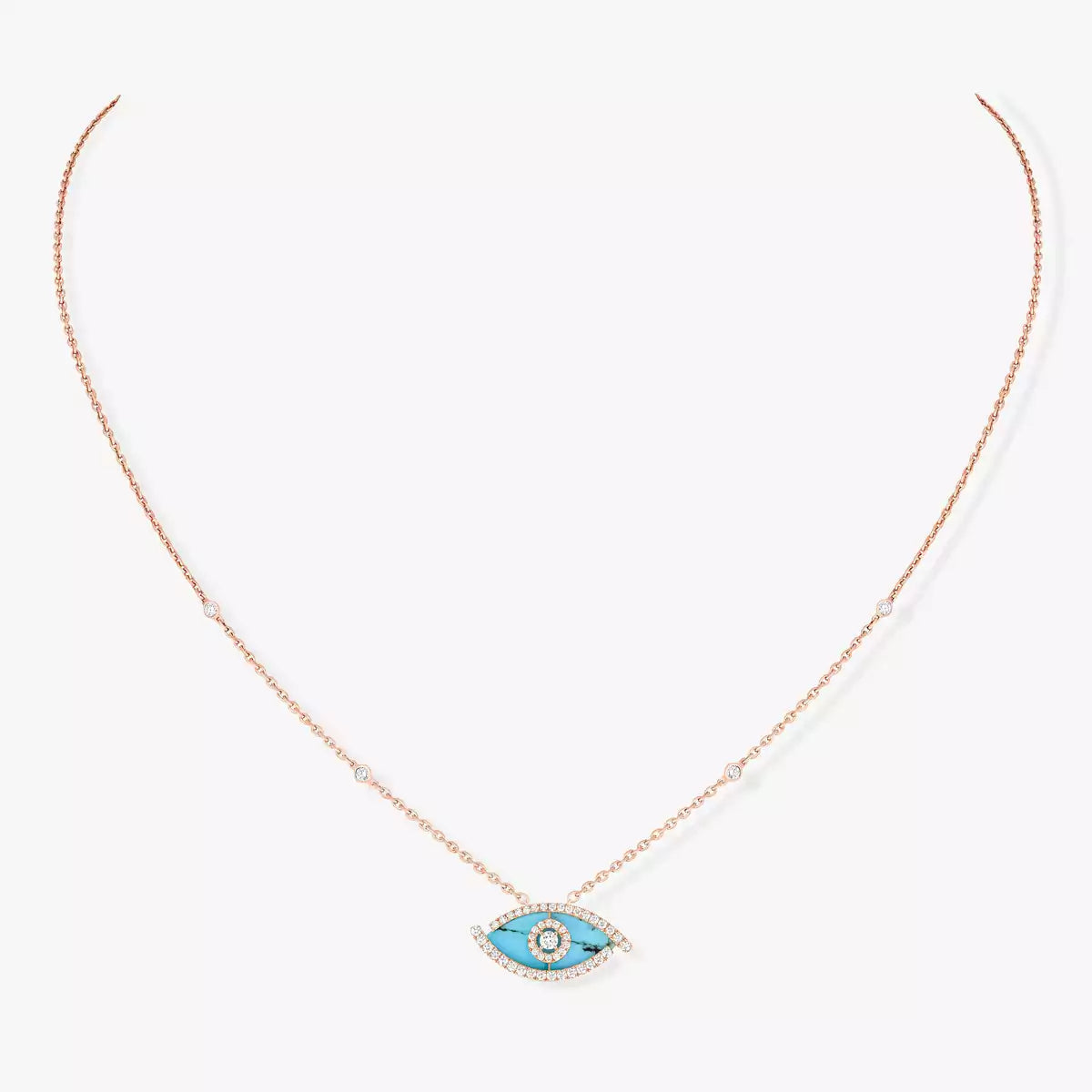 [Imperial Jewelrys]Lucky Eye Diamond Necklace in Rose Gold and Turquoise
