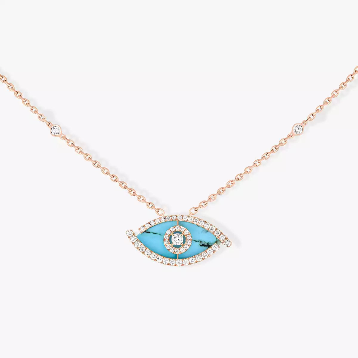 [Imperial Jewelrys]Lucky Eye Diamond Necklace in Rose Gold and Turquoise