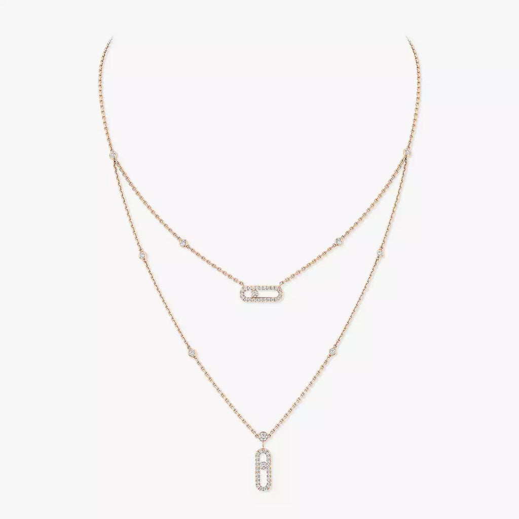 [Imperial] 2 Rows Rose Gold Diamond Pave_ Necklace Move Uno