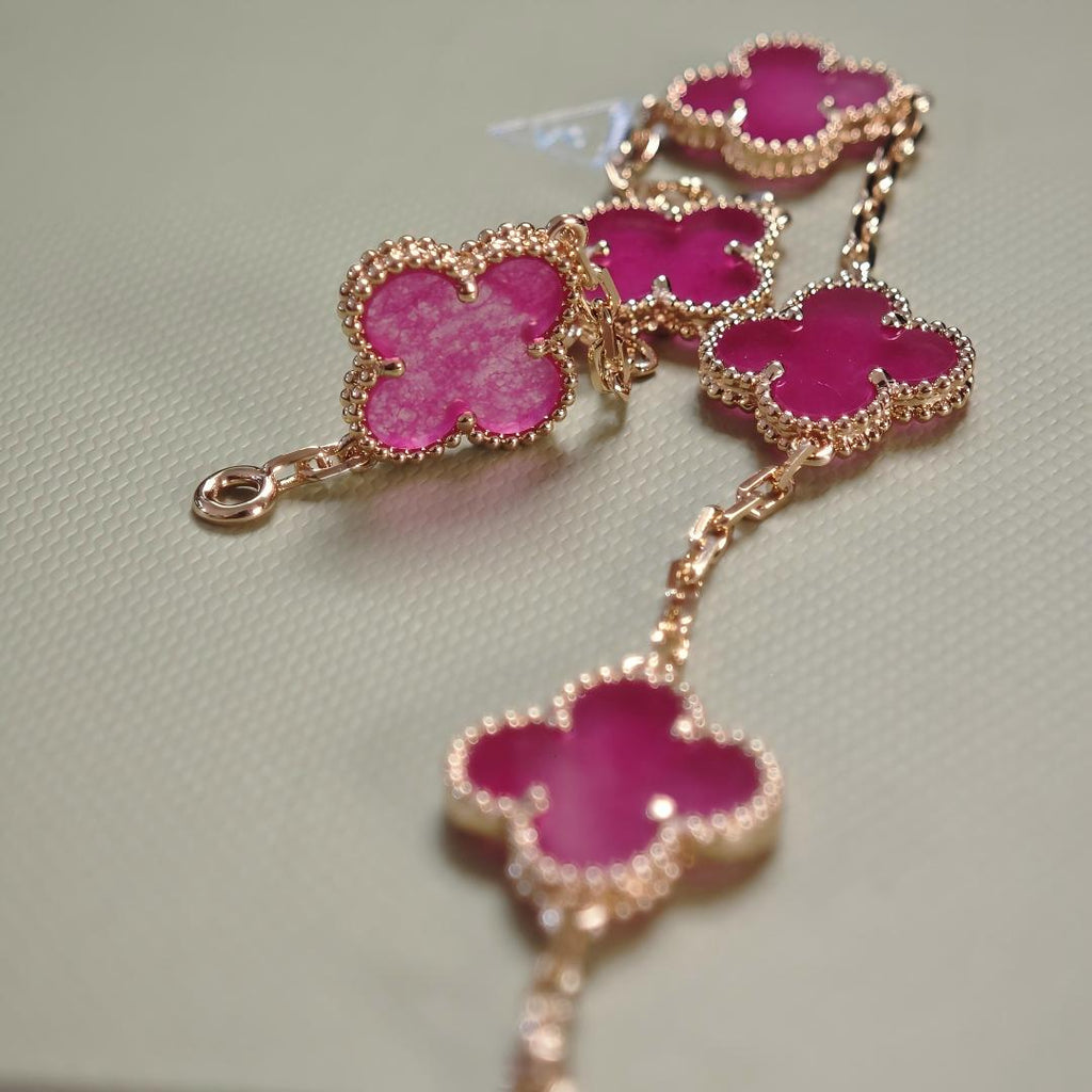 [Imperial] NEW CLOVER 5 MOTIFS PINK ENAMEL BRACELET