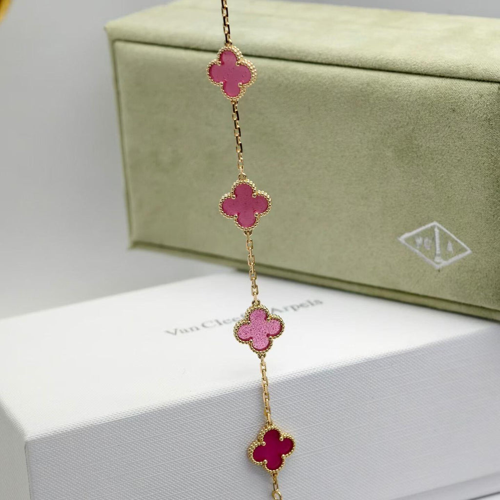 [Imperial] NEW CLOVER 5 MOTIFS PINK ENAMEL BRACELET